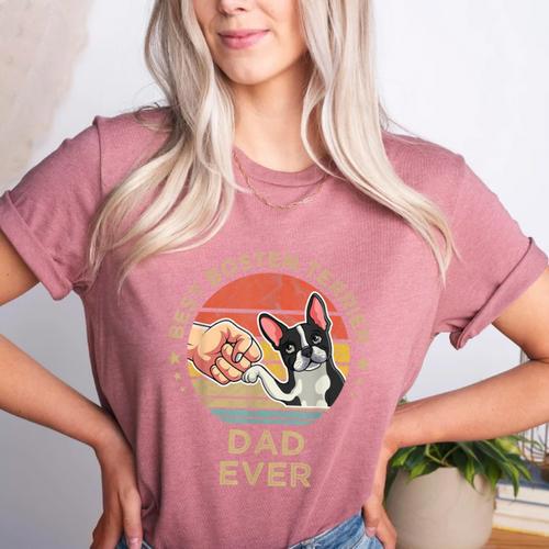 Vintage Best Boston Terrier Dad Ever Dog Father Father's Day Men Girls Kids Women's Heather T-Shirt - Bostonterriersmerch.com