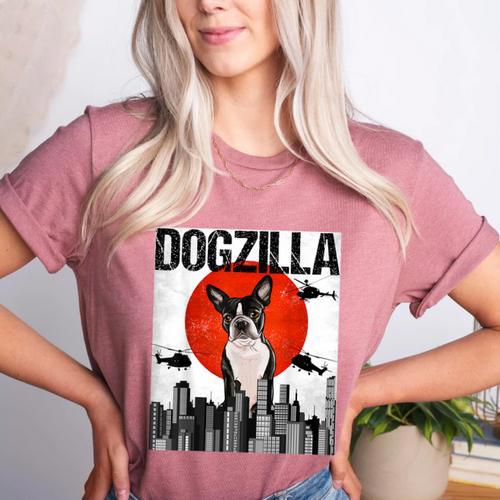 Vintage Japanese Dogzilla Boston Terrier Women's Heather T-Shirt - Bostonterriersmerch.com