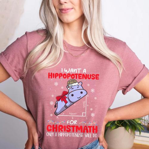 I Want A Hippopotenuse For Christmath Math Teacher Christmas Women's Heather T-Shirt - teacherstshirts.com DE