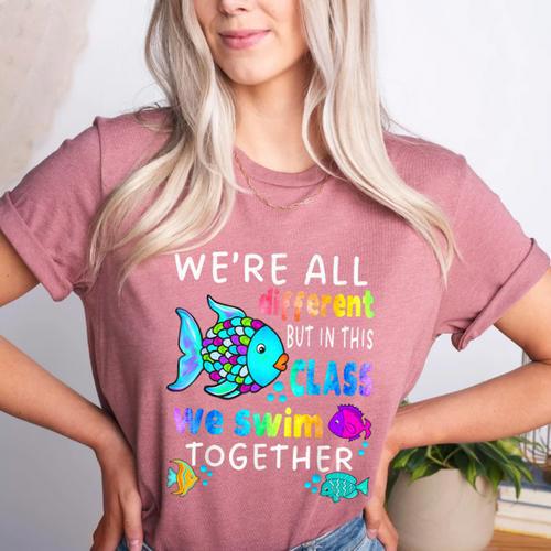 We'Re All Different But We Swim Together Elementary Teacher Women's Heather T-Shirt - teacherstshirts.com DE