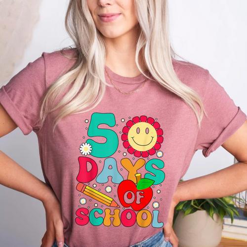 50 Days Of School Teacher Happy 50th Day Of School Kids Women's Heather T-Shirt - teacherstshirts.com UK
