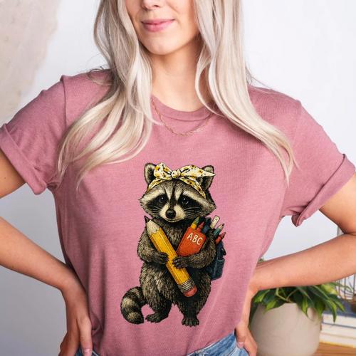 Back To School Raccoon Teachers Student Kids Women's Heather T-Shirt - teacherstshirts.com AU