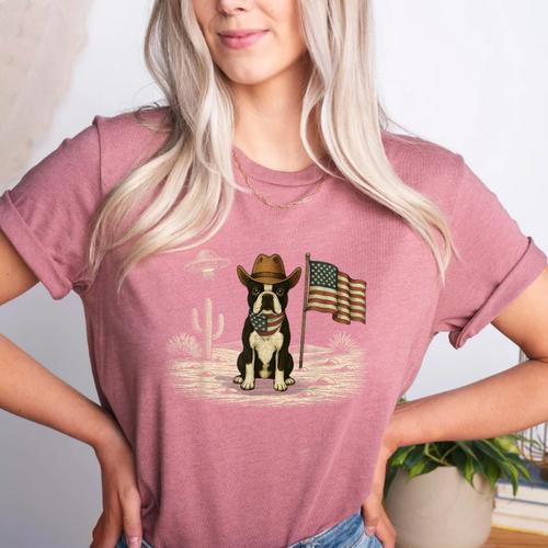 Boston Terrier 4th Of July US American Flag Dog Patriotic Women's Heather T-Shirt - Bostonterriersmerch.com
