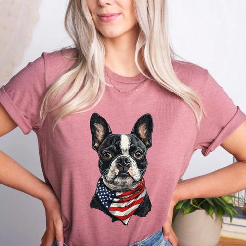 Boston Terrier American Flag Women's Heather T-Shirt - Bostonterriersmerch.com