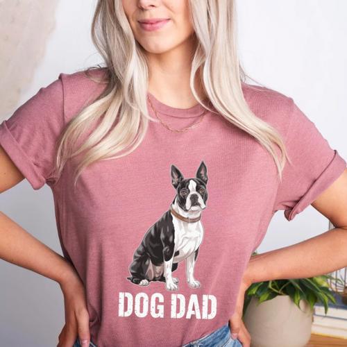 Boston Terrier Dog Dad Boston Terrier Dog Lovers Women's Heather T-Shirt - Bostonterriersmerch.com