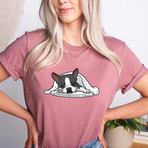 Boston Terrier Dog Official Sleeping Men Women Girls Kids Women's Heather T-Shirt - Bostonterriersmerch.com