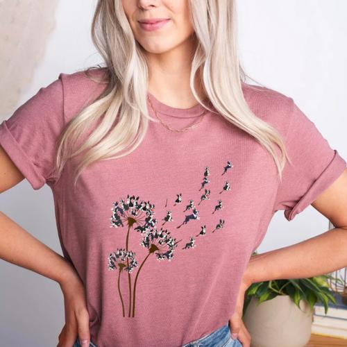 Boston Terrier Flower Fly Dandelion Dog Lover Dog Dad Women's Heather T-Shirt - Bostonterriersmerch.com