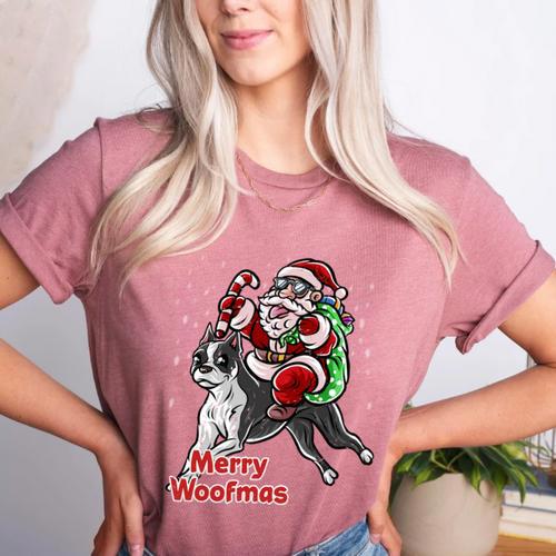 Boston Terrier Santa Claus Hat Merry Christmas Dog X-Mas Women's Heather T-Shirt - Bostonterriersmerch.com