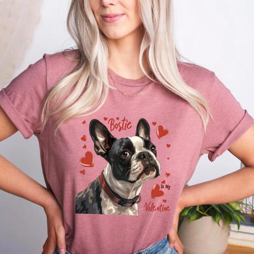 Boston Terrier Is My Valentine Cute Pet Dog Owner Valentine Women's Heather T-Shirt - Bostonterriersmerch.com
