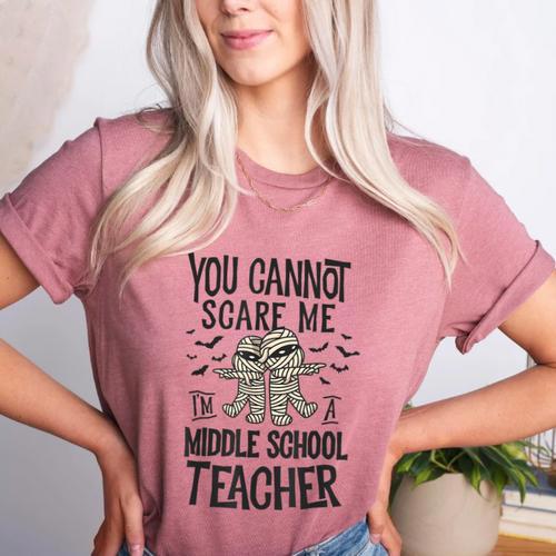 You Cannot Scare Me I'm A Middle School Teacher Halloween Women's Heather T-Shirt - teacherstshirts.com DE