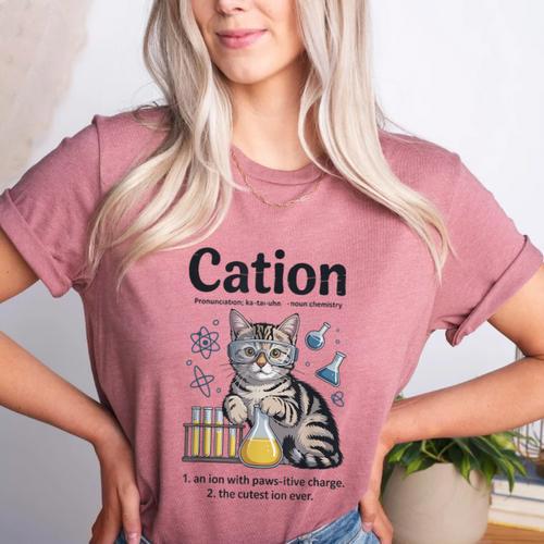 Cation Shirt Cat Science Chemistry Teacher Chemist Pun Women's Heather T-Shirt - teacherstshirts.com AU