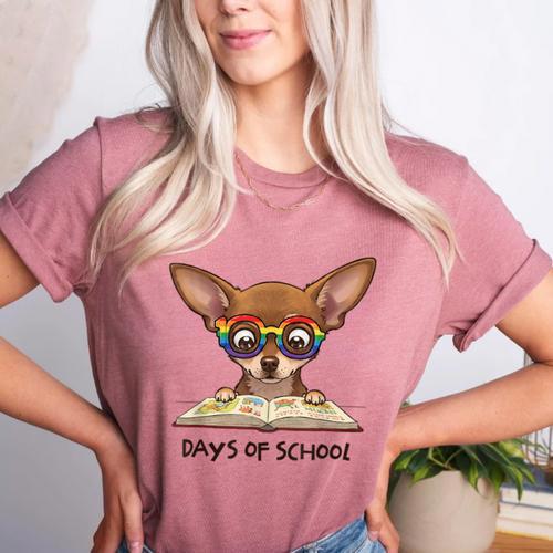 Chihuahua 100 Days Of School Rainbow Glasses Teacher Women's Heather T-Shirt - teacherstshirts.com AU