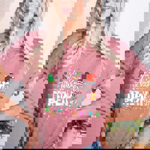 Is It Christmas Break Yet Teacher Xmas Light Santa Hat Women&#x27;s Heather T-Shirt - teacherstshirts.com