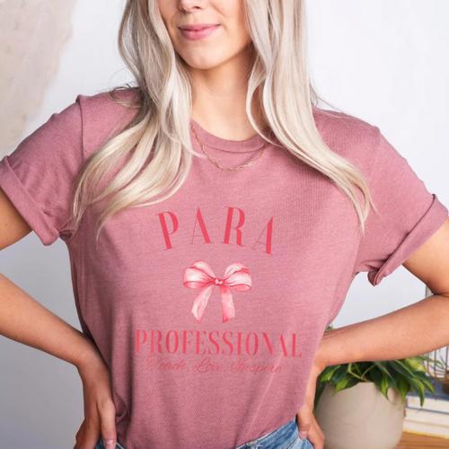 Coquette Bow Paraprofessional School Para Squad Teacher Aide Women's Heather T-Shirt - teacherstshirts.com AU