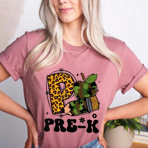 Cute Camo Pre K Back To School Teacher Kid Preschool Women's Heather T-Shirt - teacherstshirts.com