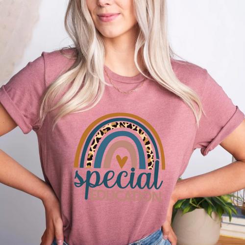 Cute Special Education Leopard Print SPED Teacher Idea Women's Heather T-Shirt - teacherstshirts.com