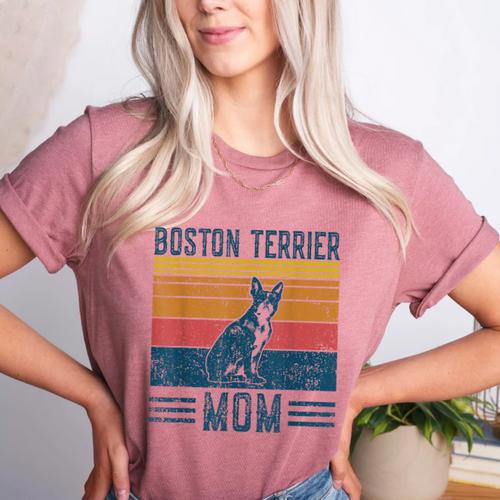 Dog Boston Terrier Mom Vintage Boston Terrier Mom Women's Heather T-Shirt - Bostonterriersmerch.com
