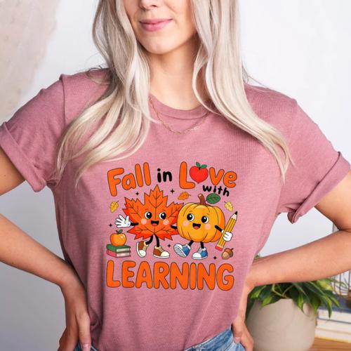 Fall In Love With Learning Thanksgiving Teacher Student Kids Women's Heather T-Shirt - teacherstshirts.com CA