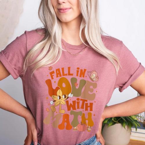 Fall In Love With Science Math Teacher Fall Thanksgiving Women's Heather T-Shirt - teacherstshirts.com AU