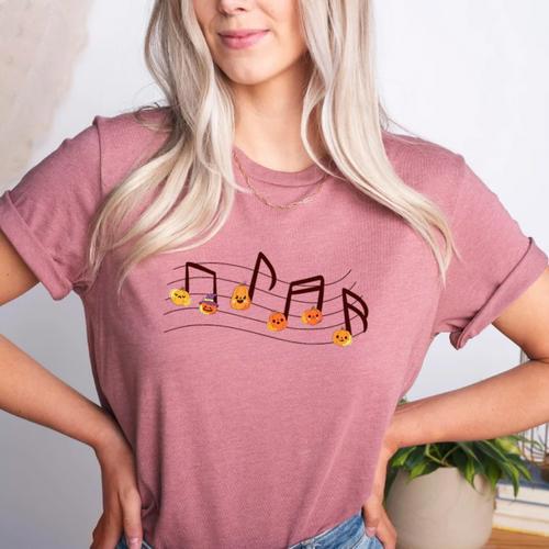 Fall Music Teacher Halloween Pumpkin Music Note Fall Teacher Women's Heather T-Shirt - teacherstshirts.com