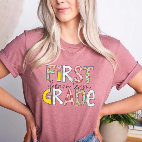 First Grade Dream Team Back To School 1st Grade Teacher Women's Heather T-Shirt - teacherstshirts.com AU