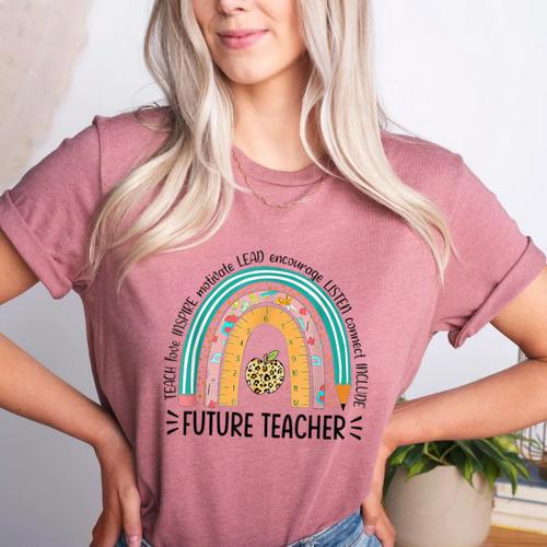 Future Teacher Cute Rainbow Leopard Teacher Outfit For Men Women Girls Kids Women's Heather T-Shirt - teacherstshirts.com CA