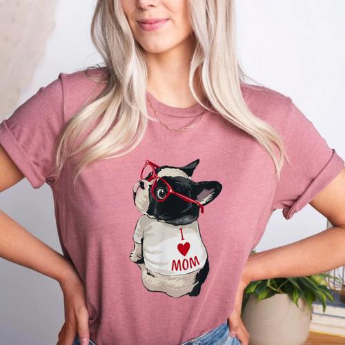 Girls I Heart Mom Love Mama Boston Terrier Dog Lover Women's Heather T-Shirt - Bostonterriersmerch.com