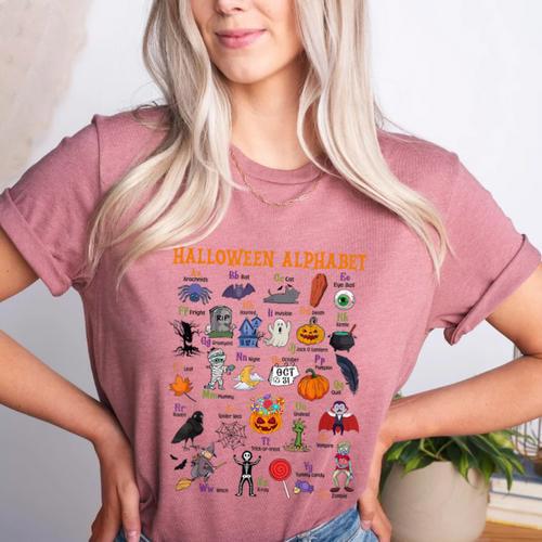 Halloween Alphabet ABCs Learning Kindergarten Teacher Women's Heather T-Shirt - teacherstshirts.com