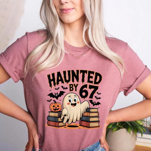 Haunted By 67 Teacher Ghost Pumpkin Halloween Costum Women's Heather T-Shirt - teacherstshirts.com DE