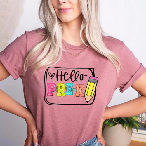 Hello Pre-K Team Preschool Teacher Kids Back To School Women's Heather T-Shirt - teacherstshirts.com AU