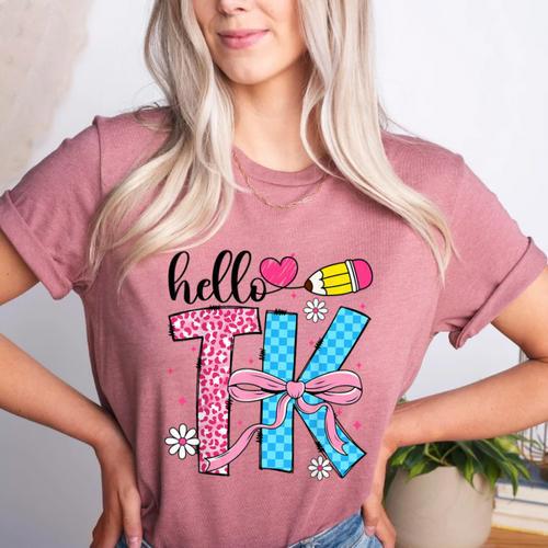 Hello TK Transitional Kindergarten Back To School Teacher Women's Heather T-Shirt - teacherstshirts.com