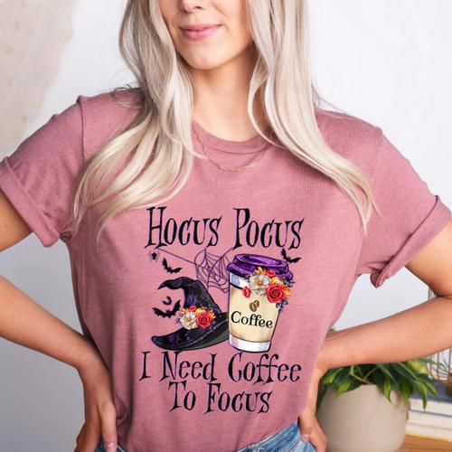Hocus Pocus I Need Coffee To Focus Halloween Teacher Women's Heather T-Shirt - teacherstshirts.com DE