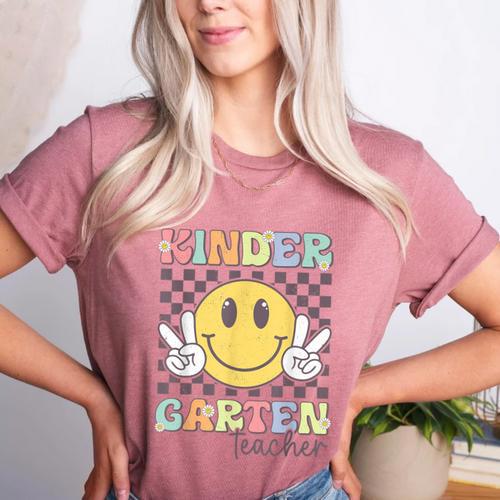 Kindergarten Teacher Team Hippie Smile Face Back To School Women's Heather T-Shirt - teacherstshirts.com AU
