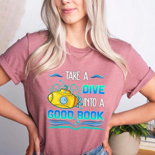 Librarian Teacher Dive Into A Good Book Reading Premium Tri-Blend Women's Heather T-Shirt - teacherstshirts.com AU