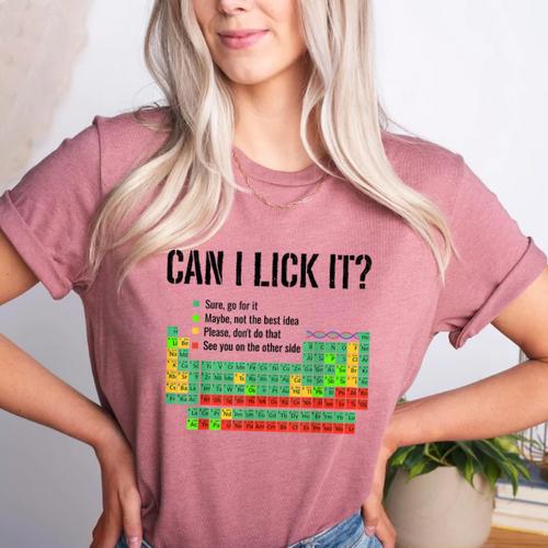 Can I Lick It Periodic Table Chart Science Teacher Women's Heather T-Shirt - teacherstshirts.com AU