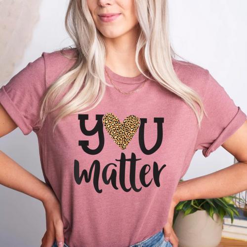 You Matter Leopard Print Teacher Kind Counselor Kindness Women's Heather T-Shirt - teacherstshirts.com UK