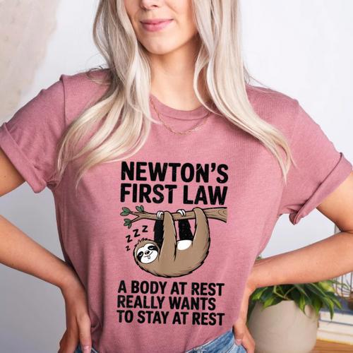 Newtons First Law Physics Jokes Science Teacher Women's Heather T-Shirt - teacherstshirts.com