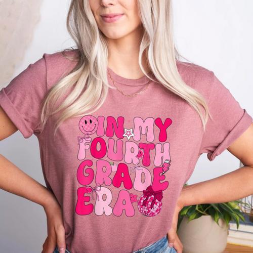 Pink Fourth Grade Era 4th Back To School Grade Teacher Women's Heather T-Shirt - teacherstshirts.com AU