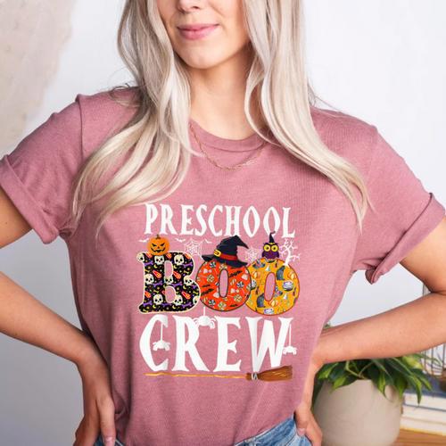 Preschool Boo Crew Teacher Halloween Women's Heather T-Shirt - teacherstshirts.com UK