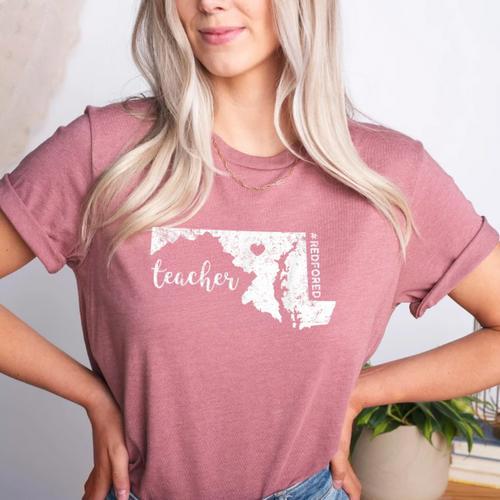 Red For Ed Maryland Teacher Public Education Women's Heather T-Shirt - teacherstshirts.com AU