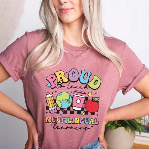 Retro Proud To Teach Multilingual Learners English Teacher Women's Heather T-Shirt - teacherstshirts.com AU