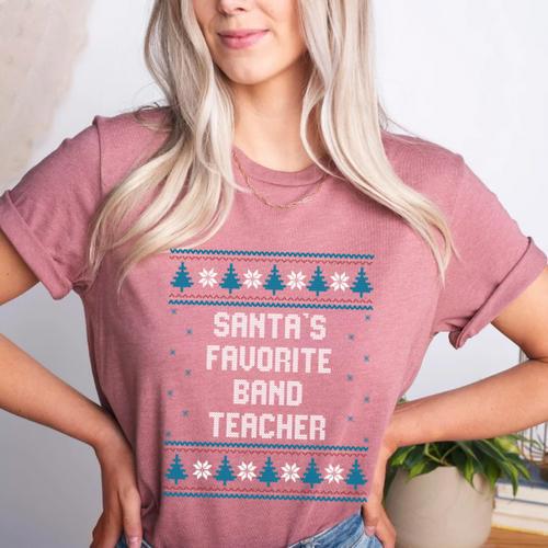 Santas Favorite Band Teacher Christmas Women's Heather T-Shirt - teacherstshirts.com DE