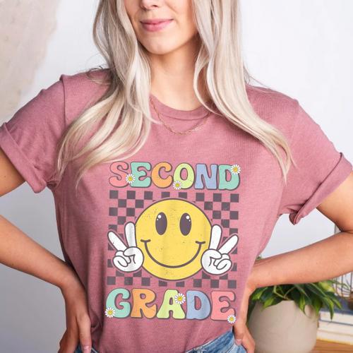 Second Grade Teachers Boys Girls Smile Face 2nd Grade Team Women's Heather T-Shirt - teacherstshirts.com AU