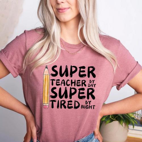 Super Teacher By Day Super Tired By Night Back To School Women's Heather T-Shirt - teacherstshirts.com AU