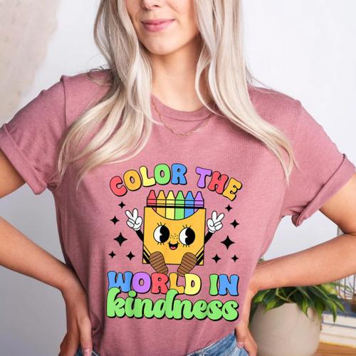 Teacher Back To School Color In Kindness Crayon Pencil Women's Heather T-Shirt - teacherstshirts.com CA