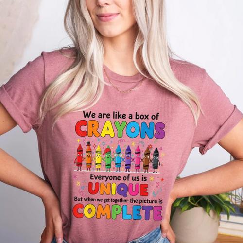Teacher We Are Like a Box Of Crayons Back To School Women's Heather T-Shirt - teacherstshirts.com UK
