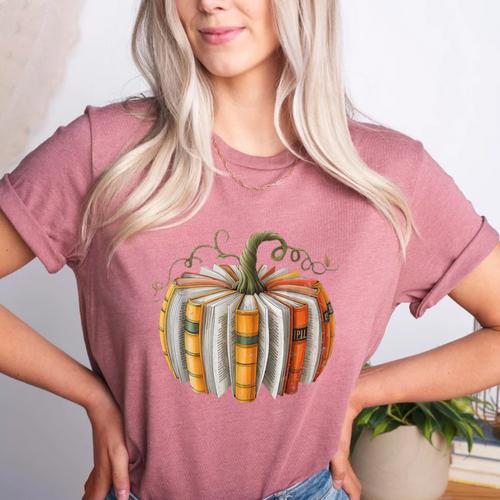Teachers Students Fall Book Pumpkin Fall Librarians Bookworm Women's Heather T-Shirt - teacherstshirts.com UK