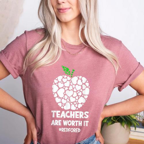 Teachers Are Worth It Red For Ed Women's Heather T-Shirt - teacherstshirts.com