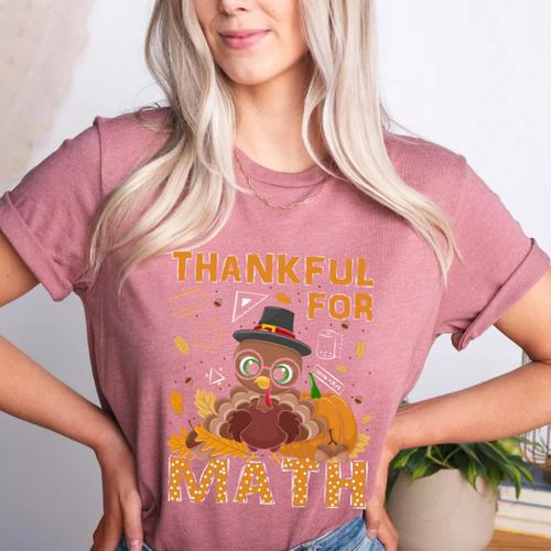 Thankful Math Turkey Teacher Happy Thanksgiving Women's Heather T-Shirt - teacherstshirts.com AU