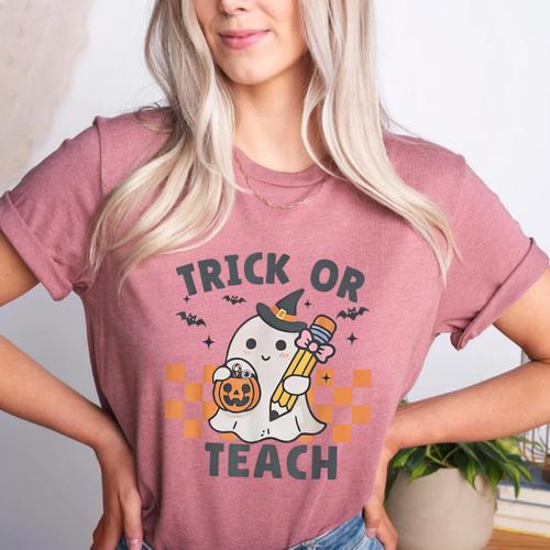 Trick Or Teach Teacher Women's Heather T-Shirt - teacherstshirts.com AU